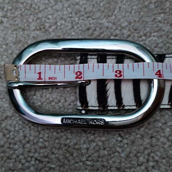 🏁 Michael Kors Zebra Print Dyed Cow Hair Belt - Size L - Picture 5 of 10